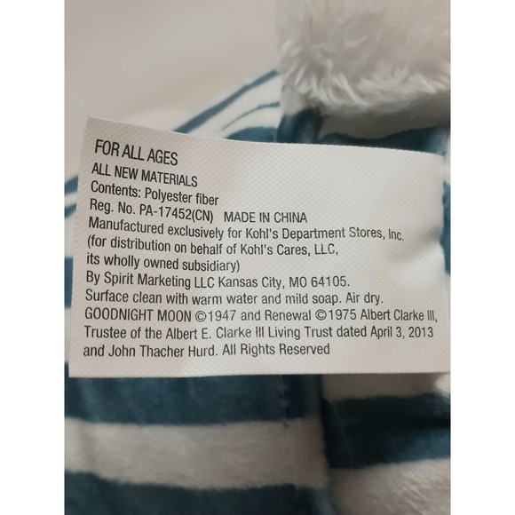 Kohls Cares Goodnight Moon Bunny Rabbit in Striped Pajamas Plush 15" - Picture 7 of 7